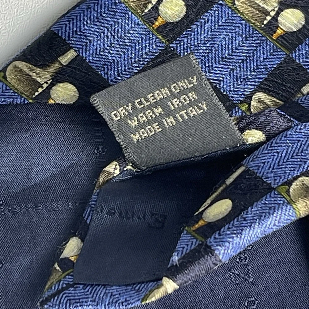 Ermenegildo Zegna 100% Silk Italy Seta Tie Golf Club Ball Blue Squares
